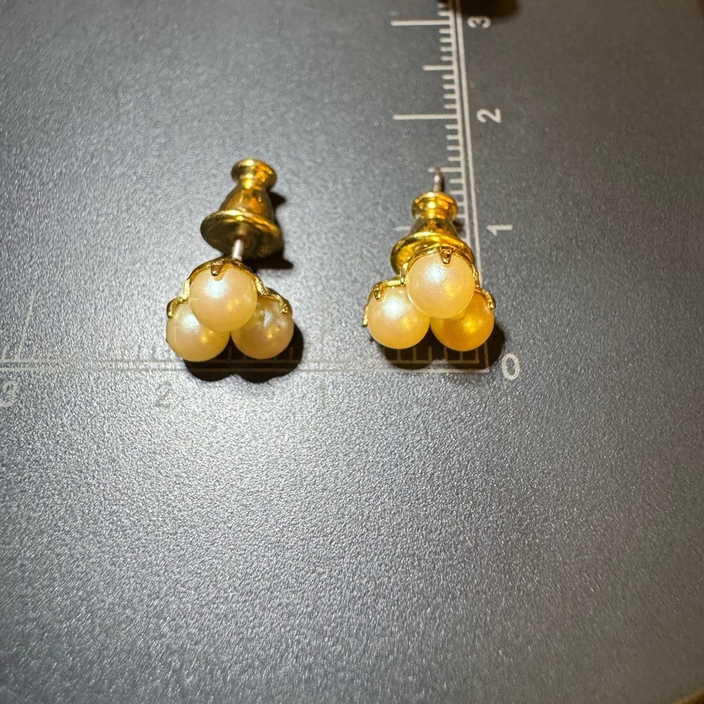 Elegant Gold Tone and Cream Seed Pearl Earrings